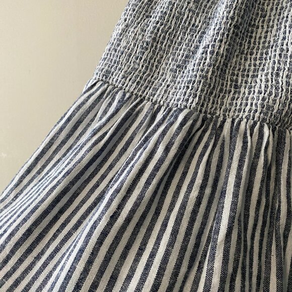 Handmade Children's Linen Rayon Navy Blue White Stripes Spaghetti Strap Dress - Picture 12 of 13